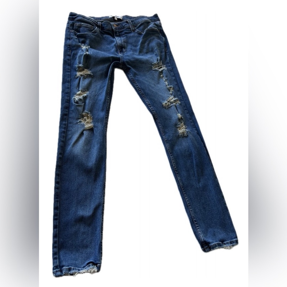 Fashion Nova Men's Distressed Blue Skinny Jeans
